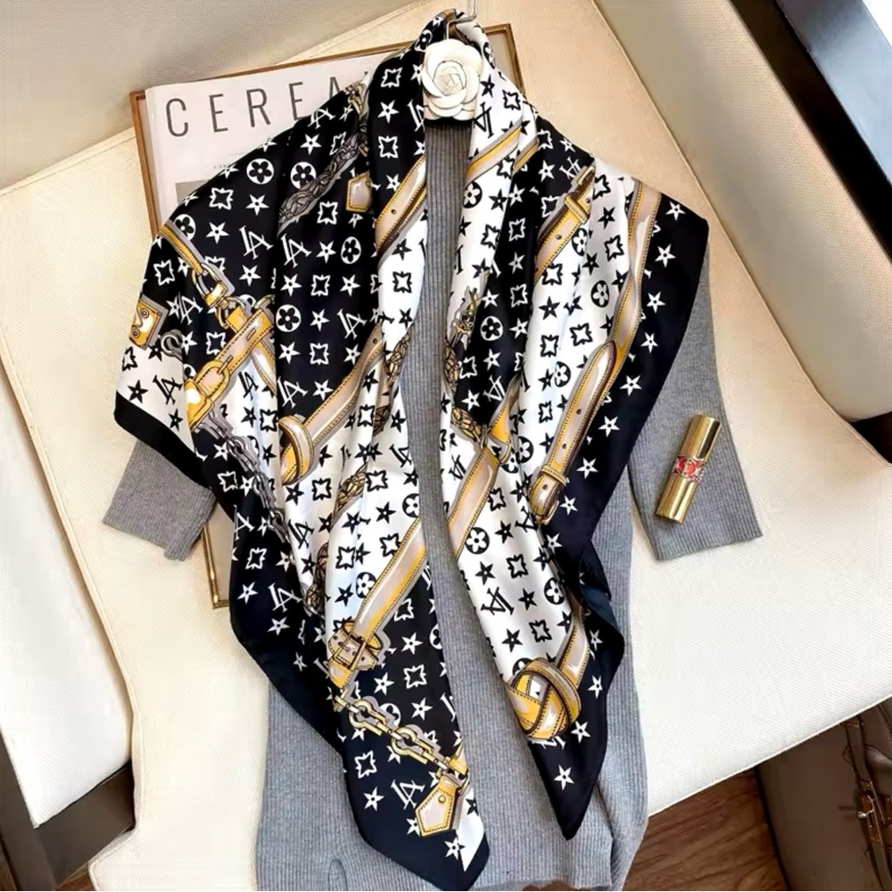 Luxury brand design Silk Scarf L Letter Print Hijabs 90cm; 35in.